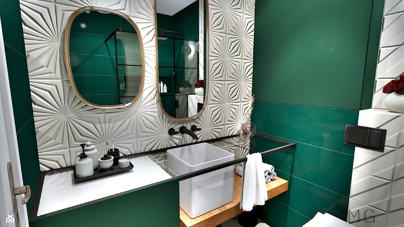 Szmaragdowa łazienke z lastryko - zdjęcie od Studio Wnętrz Arabeska - Homebook