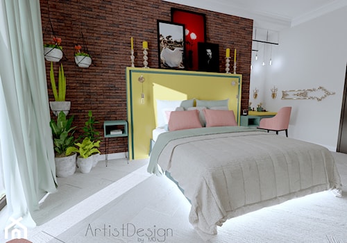 Sypialnia inspirowana stylem Retro - Duża biała sypialnia, styl glamour - zdjęcie od Studio Wnętrz Arabeska