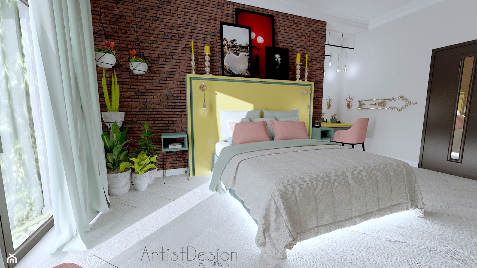 Sypialnia inspirowana stylem Retro - Duża biała sypialnia, styl glamour - zdjęcie od Studio Wnętrz Arabeska - Homebook