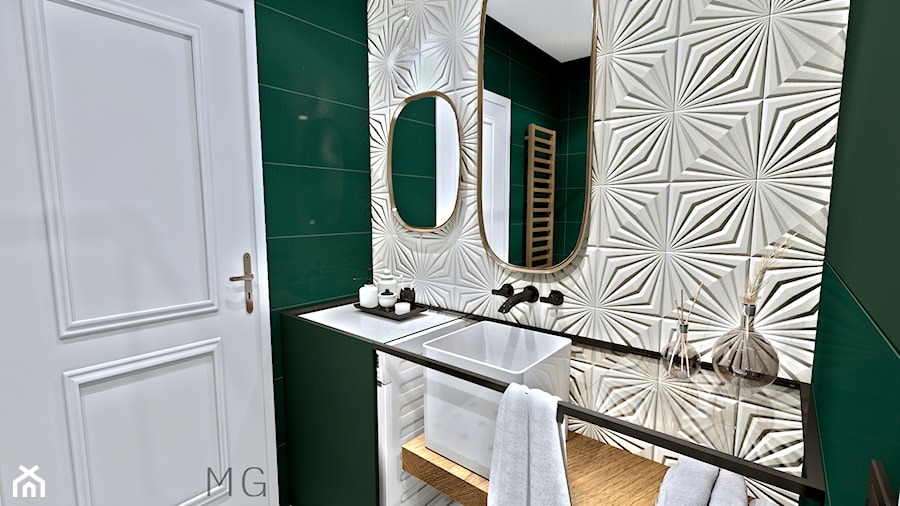 Szmaragdowa łazienke z lastryko - zdjęcie od Studio Wnętrz Arabeska