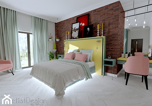Sypialnia inspirowana stylem Retro - Duża biała szara sypialnia, styl glamour - zdjęcie od Studio Wnętrz Arabeska