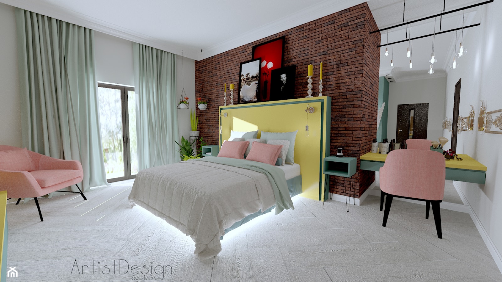 Sypialnia inspirowana stylem Retro - Duża biała szara sypialnia, styl glamour - zdjęcie od Studio Wnętrz Arabeska - Homebook