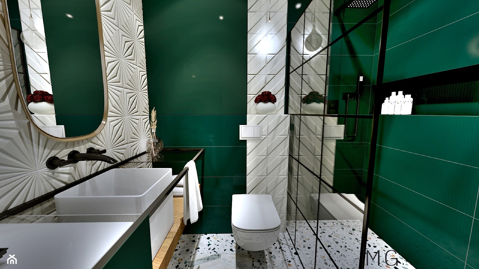 Szmaragdowa łazienka z lastryko - zdjęcie od Studio Wnętrz Arabeska - Homebook
