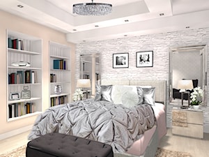 Apartament Kętrzyn - Duża beżowa biała szara sypialnia, styl glamour - zdjęcie od betterthings