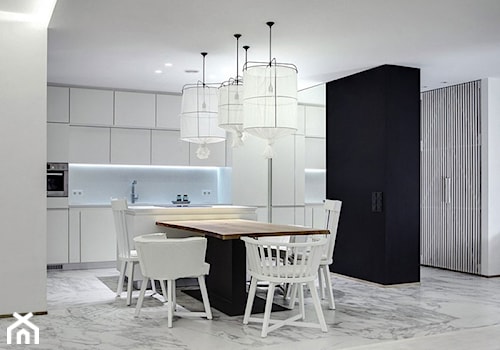 Wnętrza: Biały apartament - Duża otwarta z salonem kuchnia jednorzędowa, styl nowoczesny - zdjęcie od Small world of design