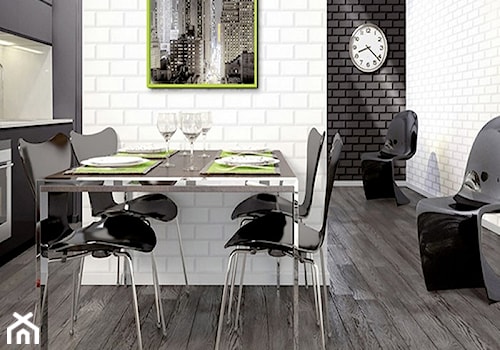 Inspiracje: Tapeta w kuchni - Średnia biała czarna jadalnia jako osobne pomieszczenie, styl industrialny - zdjęcie od Small world of design