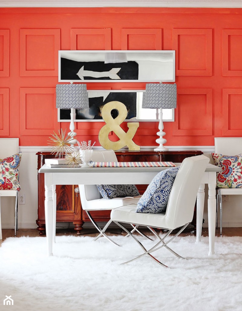 Kolor i deseń: Kolor miesiąca - koralowy - Średnie czerwone biuro, styl glamour - zdjęcie od Small world of design