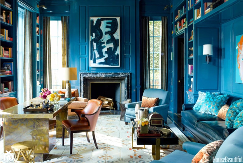 Kolor i deseń: Kolor miesiąca - niebieski - Średni czarny salon z jadalnią, styl rustykalny - zdjęcie od Small world of design