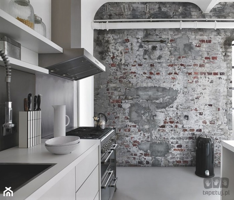 Inspiracje: Tapeta w kuchni - Kuchnia, styl industrialny - zdjęcie od Small world of design