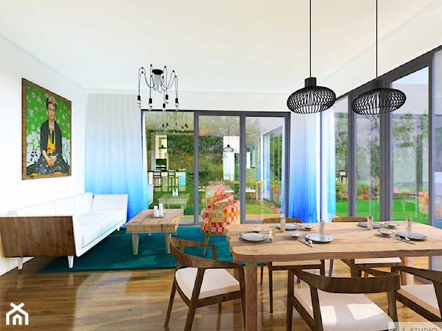 Wnętrza: Kuchnia, jadalnia i salon w stylu eklektycznym