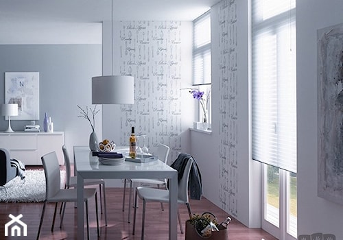 Inspiracje: Tapeta w kuchni - Średnia szara jadalnia w salonie, styl nowoczesny - zdjęcie od Small world of design
