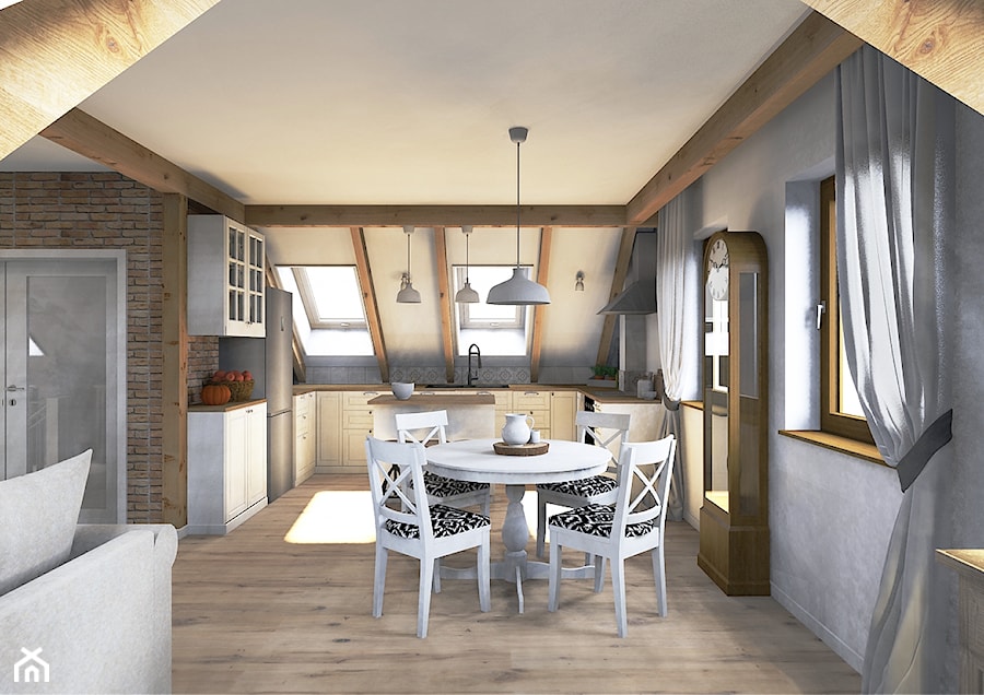 Projekt mieszkania na poddaszu w stylu rustyklanym - Jadalnia, styl rustykalny - zdjęcie od Karolina Saj-Chodorowska Architektura Wnętrz