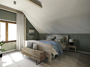 Projekt mieszkania na poddaszu w stylu rustyklanym - Średnia biała czarna sypialnia na poddaszu, styl rustykalny - zdjęcie od Karolina Saj-Chodorowska Architektura Wnętrz