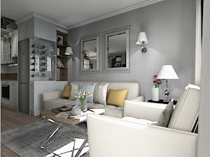 Mieszkanie w stylu modern classic - Mały szary salon z kuchnią, styl tradycyjny - zdjęcie od Karolina Saj-Chodorowska Architektura Wnętrz