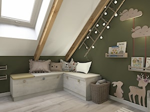 Projekt mieszkania na poddaszu w stylu rustyklanym - Średni biały zielony pokój dziecka dla nastolatka dla chłopca, styl rustykalny - zdjęcie od Karolina Saj-Chodorowska Architektura Wnętrz
