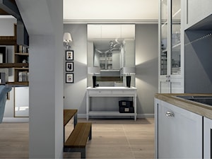 Mieszkanie w stylu modern classic - Mała otwarta z salonem szara z zabudowaną lodówką z nablatowym zlewozmywakiem kuchnia jednorzędowa, styl tradycyjny - zdjęcie od Karolina Saj-Chodorowska Architektura Wnętrz