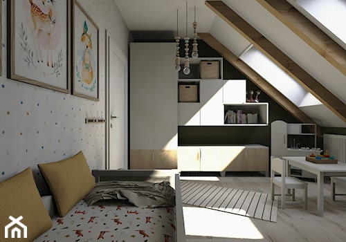 Projekt mieszkania na poddaszu w stylu rustyklanym - Średni biały czarny pokój dziecka dla dziecka dla chłopca dla dziewczynki, styl rustykalny - zdjęcie od Karolina Saj-Chodorowska Architektura Wnętrz