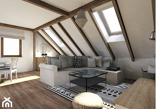 Projekt mieszkania na poddaszu w stylu rustyklanym - Salon, styl rustykalny - zdjęcie od Karolina Saj-Chodorowska Architektura Wnętrz