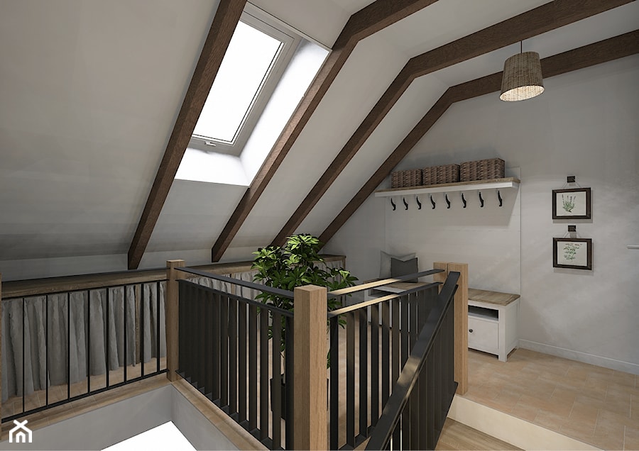 Projekt mieszkania na poddaszu w stylu rustyklanym - Schody, styl rustykalny - zdjęcie od Karolina Saj-Chodorowska Architektura Wnętrz