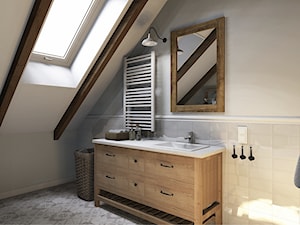 Projekt mieszkania na poddaszu w stylu rustyklanym - Średnia na poddaszu z lustrem łazienka z oknem, styl rustykalny - zdjęcie od Karolina Saj-Chodorowska Architektura Wnętrz
