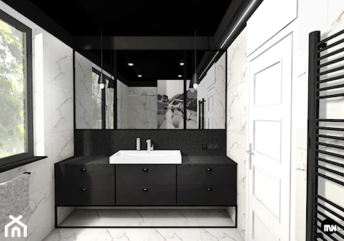 Łazienka - Średnia z lustrem z punktowym oświetleniem łazienka z oknem, styl industrialny - zdjęcie od MONTARI