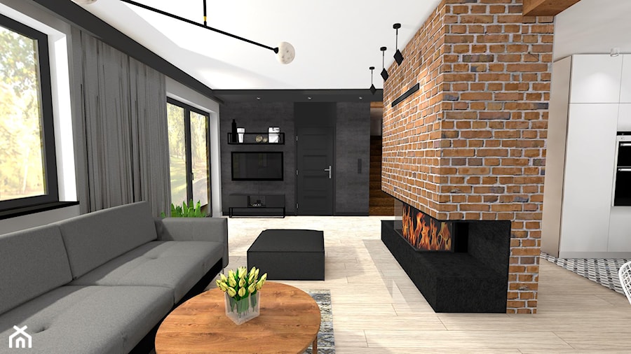 Wnętrza prywatne - Średni czarny szary salon z kuchnią z tarasem / balkonem, styl vintage - zdjęcie od MONTARI
