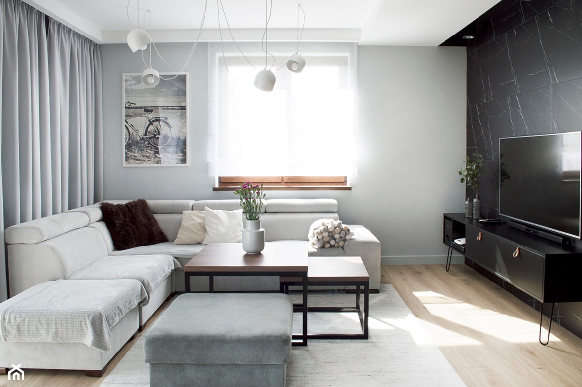 Wnętrza prywatne - Średni biały czarny szary salon, styl nowoczesny - zdjęcie od MONTARI - Homebook