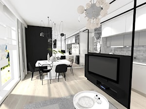 Wnętrza prywatne - Mały biały czarny salon z kuchnią z jadalnią, styl glamour - zdjęcie od MONTARI