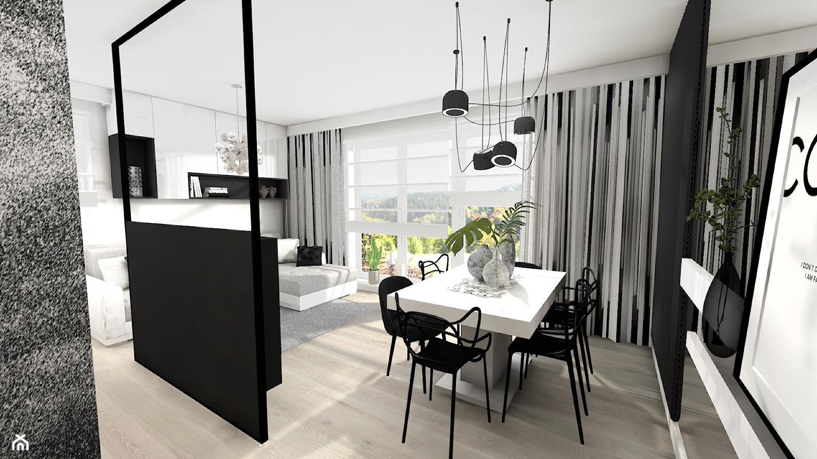 Wnętrza prywatne - Średni biały czarny salon z jadalnią, styl glamour - zdjęcie od MONTARI - Homebook