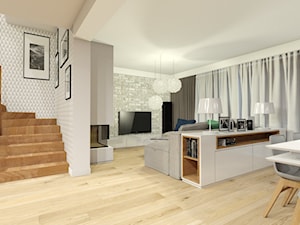 Dom szeregowy na Osiedlu Bajkowym w Olsztynie - Średni biały szary salon z jadalnią, styl nowoczesny - zdjęcie od PRACOVNIA Projektowanie wnętrz