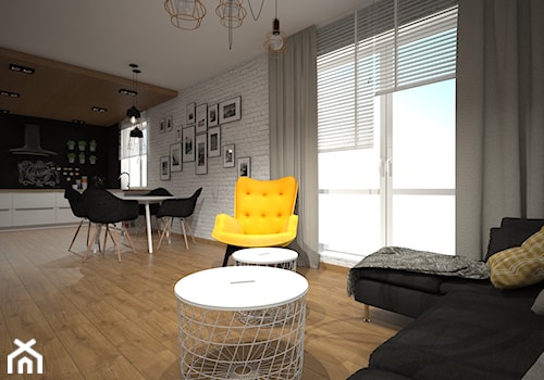 Mieszkanie 60m2 Iława - Średni biały salon z kuchnią z jadalnią, styl nowoczesny - zdjęcie od PRACOVNIA Projektowanie wnętrz