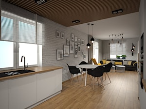 Mieszkanie 60m2 Iława - Duża otwarta z nablatowym zlewozmywakiem kuchnia w kształcie litery u z oknem, styl nowoczesny - zdjęcie od PRACOVNIA Projektowanie wnętrz