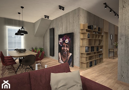 Mieszkanie w Dobrym Mieście - Średni beżowy szary salon z jadalnią, styl nowoczesny - zdjęcie od PRACOVNIA Projektowanie wnętrz