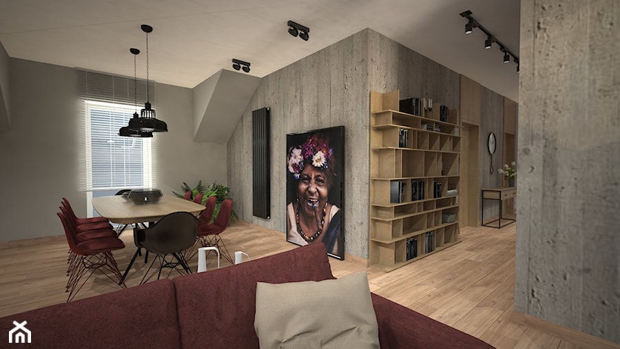 Mieszkanie w Dobrym Mieście - Średni beżowy szary salon z jadalnią, styl nowoczesny - zdjęcie od PRACOVNIA Projektowanie wnętrz