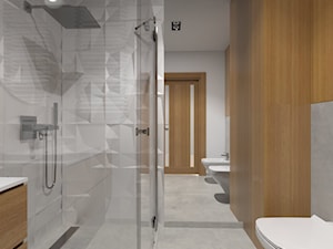 Mieszkanie 60m2 Iława - Średnia bez okna z marmurową podłogą z punktowym oświetleniem łazienka, styl nowoczesny - zdjęcie od PRACOVNIA Projektowanie wnętrz