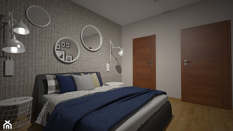 Sypialnia w dwóch odsłonach - Średnia beżowa sypialnia, styl skandynawski - zdjęcie od PRACOVNIA Projektowanie wnętrz