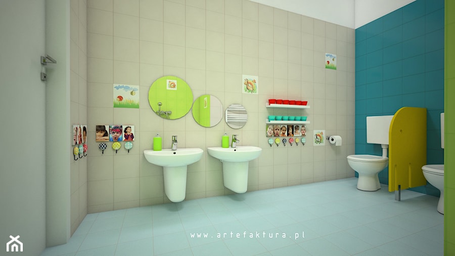 Łazienka żłobkowa dla dzieci - zdjęcie od projektowanie wnętrz arch. Joanna Korpulska