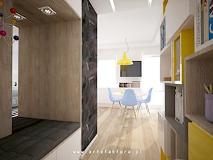 Projekt mieszkania (kawalerki) - przedpokój z widokiem na jadalnię - zdjęcie od projektowanie wnętrz arch. Joanna Korpulska