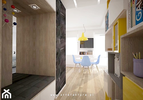 Projekt mieszkania (kawalerki) - przedpokój z widokiem na jadalnię - zdjęcie od projektowanie wnętrz arch. Joanna Korpulska