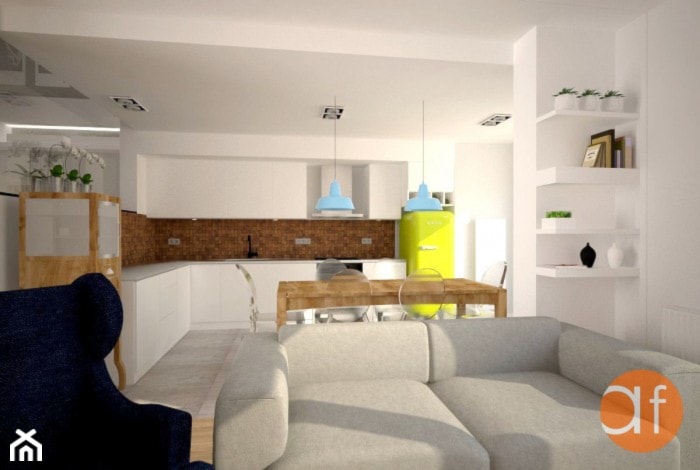 Projekt parteru w mieszkaniu dwupoziomowym -wersja II - zdjęcie od projektowanie wnętrz arch. Joanna Korpulska