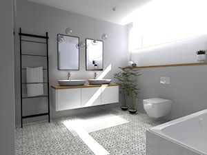 Jasna łazienka ze wzorzastą podłogą - zdjęcie od W+ Architekci
