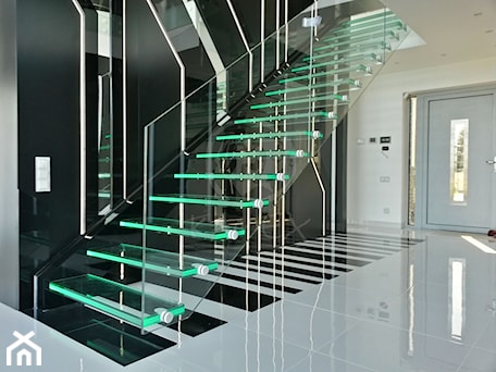 Aranżacje wnętrz - Schody: KAMEX - nowoczesne schody - Schody jednobiegowe szklane, styl nowoczesny - Ekspert Schodów KAMEX. Przeglądaj, dodawaj i zapisuj najlepsze zdjęcia, pomysły i inspiracje designerskie. W bazie mamy już prawie milion fotografii!