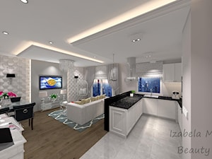 Apartament na Bemowie w stylu Nowojorskim - Średni biały salon z kuchnią z jadalnią, styl glamour - zdjęcie od Beauty Homes