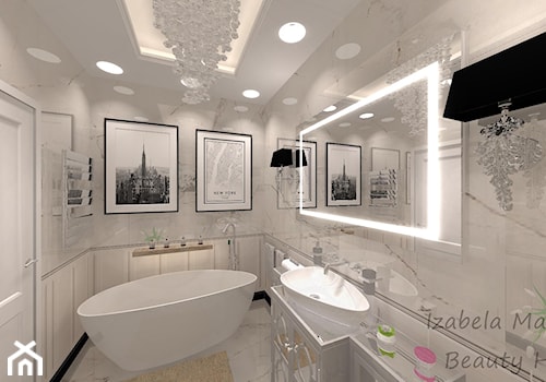 Apartament na Bemowie w stylu Nowojorskim - Średnia bez okna z marmurową podłogą z punktowym oświetleniem łazienka, styl glamour - zdjęcie od Beauty Homes