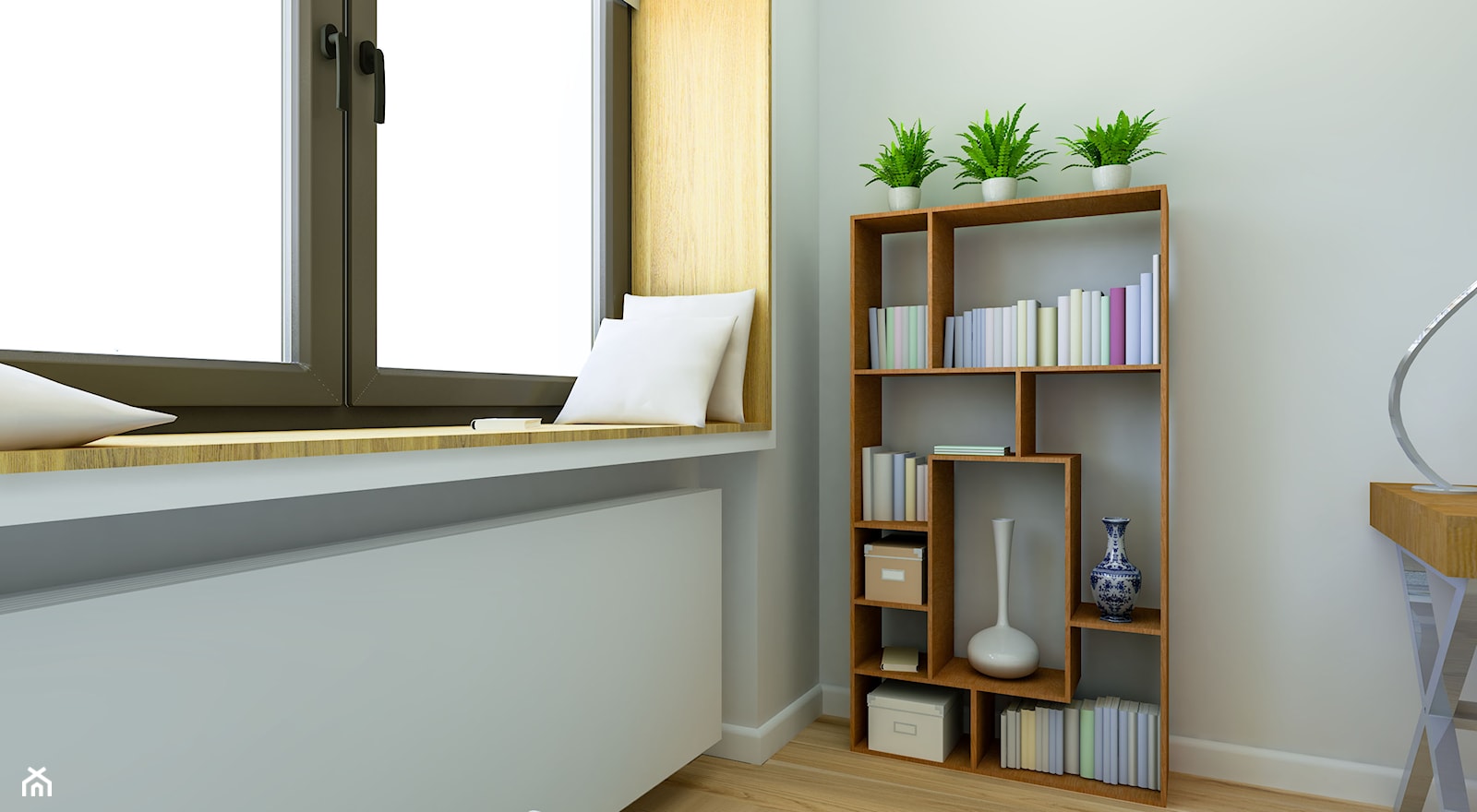 Pokój do pracy w mieszkaniu prywatnym - Małe szare biuro, styl skandynawski - zdjęcie od Creatovnia - Homebook