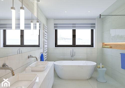 Domowe Spa - Średnia z dwoma umywalkami z punktowym oświetleniem łazienka z oknem, styl nowoczesny - zdjęcie od Creatovnia