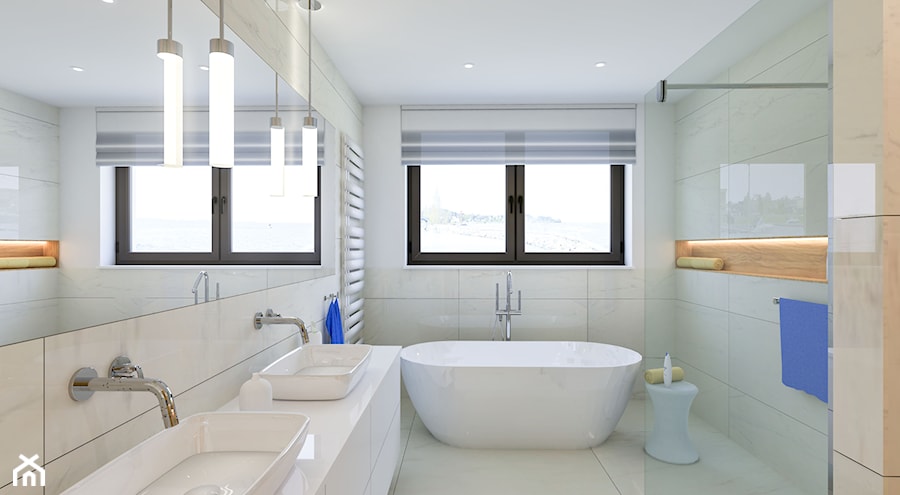 Domowe Spa - Średnia z dwoma umywalkami z punktowym oświetleniem łazienka z oknem, styl nowoczesny - zdjęcie od Creatovnia