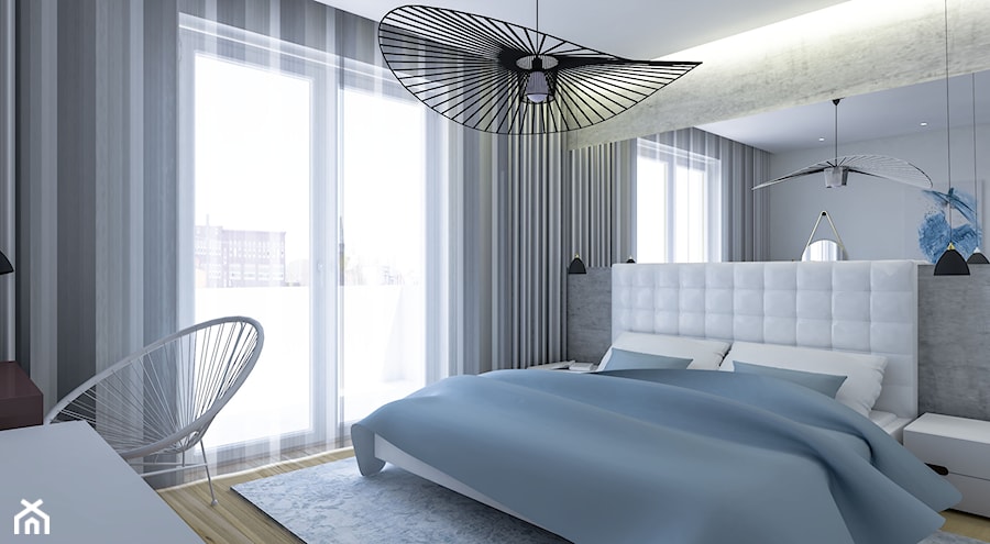 Elegancka sypialnia w apartamentowcu - Średnia szara z biurkiem sypialnia, styl nowoczesny - zdjęcie od Creatovnia