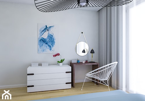 Elegancka sypialnia w apartamentowcu - Mała szara z biurkiem sypialnia, styl nowoczesny - zdjęcie od Creatovnia