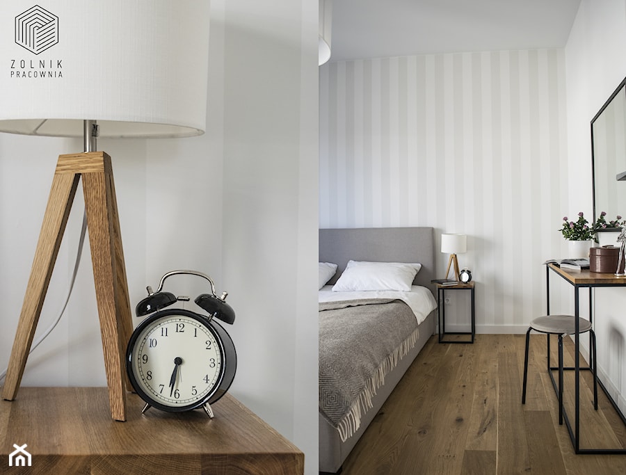 Apartamenty Kurkowa - Mała biała sypialnia, styl nowoczesny - zdjęcie od Zolnik Pracownia